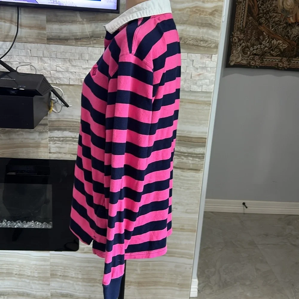 Ovadia & Sons Pink Black Rugby Polo Long Sleeve Shirt. Size M - Picture 3 of 12